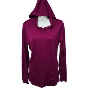 Under Armour HeatGear Catalyst Hoodie Womens XL Purple Thumbhole Fitted Running